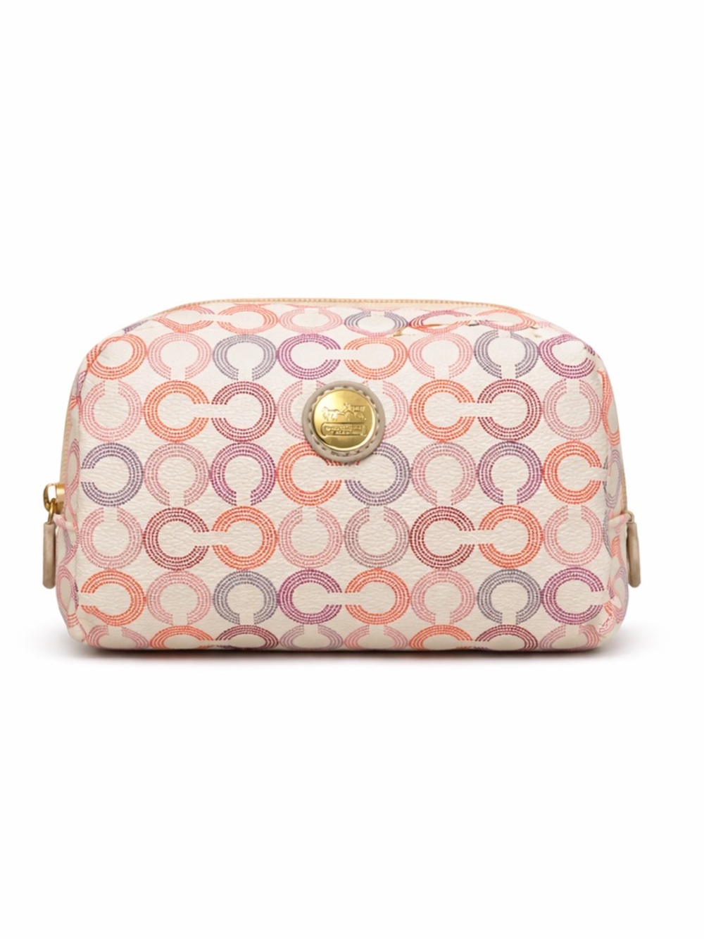 Coach Cosmetic Bag Pink Purple Cream Signature Pattern